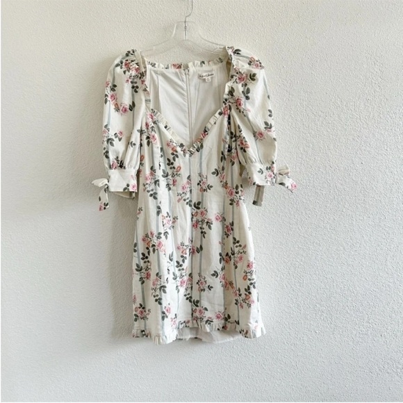 For Love & Lemons Rose Stripe Floral Linen Mini Dress - Picture 6 of 11